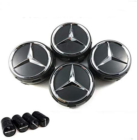 FORTEN CAR x4 Hub Caps 75mm AMG Black - Class A B C E CLA CLK M ML S - Alloy wheel studs