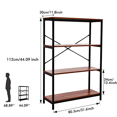 3-Shelf Industrial Bookshelf, Wood and Metal Bookcase, Open Wide Home Office Book Shelf Free Vintage Standing Storage Shelf Units