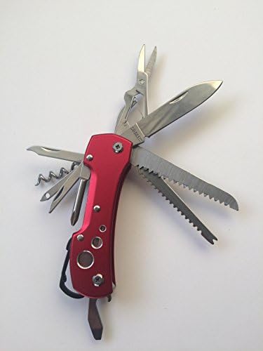 Swiss Army Style Knife Multi Tool Knife 14 in 1 - Multi Function Pocket Knife and Pouch by VGMS Square, for Every Day use Including Outdoor, Rescue and Survival (Red)