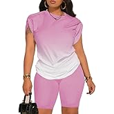PINSV Women 2 Piece Outfits Summer Sweatsuits Biker Short Workout Jogger Sets