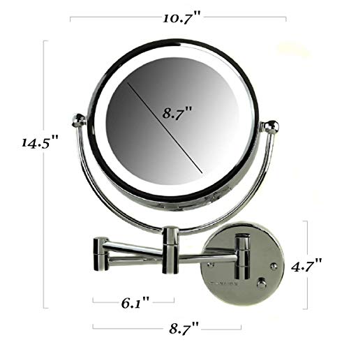 Ovente 8.5'' Hardwired Lighted Wall Mount Makeup Mirror, 1X & 7X