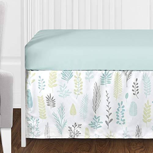 sweet jojo designs - juego de ropa de cama para cuna de guardería unisex, azul y gris, con diseño de hojas de pereza de la selva azul y gris, sin parachoques, 4 piezas, turquesa, gris y verde tropical botanical rainforest