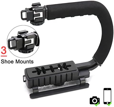 Professional Handheld U/C-Shaped Grip - TWZ Smartphone Video Enhancement Kit with 3 Integrated Accessory Hot-Shoe Mount for Microphone or LED Video Light