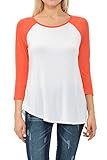 Shamaim Womens Crew Neck 3/4 Raglan Sleeve Long T-Shirt Tunic Top