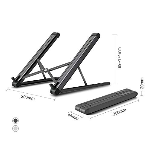 Magichold Portable Laptop Stand, Computer Laptop Holder, Aluminum Laptop Tablet Stand Riser with 6 Levels Height Adjustment, Fully Foldable, Supports up to 10 lbs, Fits up to 15.6 Laptop (Dark Gray) - Thumbnail 3