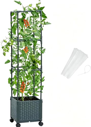 LINEX Hochbeet Pflanzkasten mit Rankgitter, 105 cm, Tomaten-Pflanzgefäße für Kletterpflanzen, Gemüse, Ranken, Blumen, Outdoor, Terrasse, Tomatenkäfig