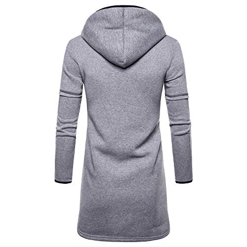 Fashion Hooded Solid Trench Coat Jacket Cardigan Mens Long Sleeve Outwear Blouse Gray - Thumbnail 2
