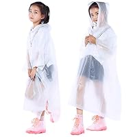 PERTTY 2 Pcs Kids Rain Ponchos Reusable Raincoats Portable Rain Wear with Hat Hood Unisex for 6-12 Years Old Children (White)