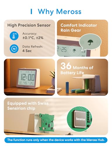 Meross Matter 10-in-1 Smart Thermometer Hygrometer (Hub Required) – Indoor WiFi Weather Station with Display, Automation and Alerts, Compatible with Apple HomeKit, Alexa and Google Home