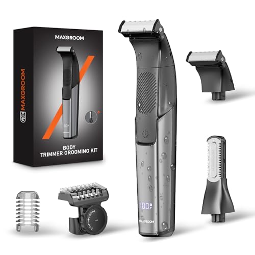 MAXGROOM 2 in 1 Men's Intimate Body Trimmer, Men's Electric Shaver IPX6 Waterproof, Double-Sided Blades, Men's Intimate Areas Shaver, Adjustable Shoe 1-10mm, LED Display, 100min Battery Life