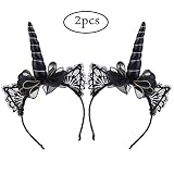 Aniwon 2PCS Unicorn Horn Headbands Hairbands Headwear with Black Hair Hoop Lace Cat Ear for Girls Kids Birthday Party Celebrations