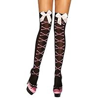 Women Lace Top Thigh-High Silk Stockings Above Knee Sock Pinkycolor by Lowprofile Black