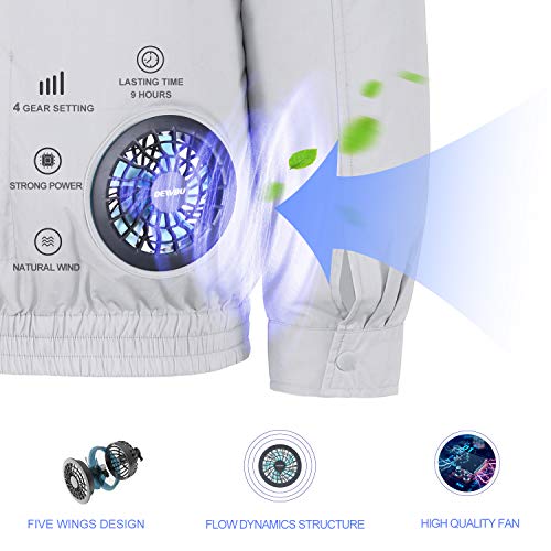 DEWBU Workwear Equipped Cooling Jacket Fan with Battery Pack for Summer Outdoors Air-Conditioned Clothes (Gray Suit, Small) - Thumbnail 3