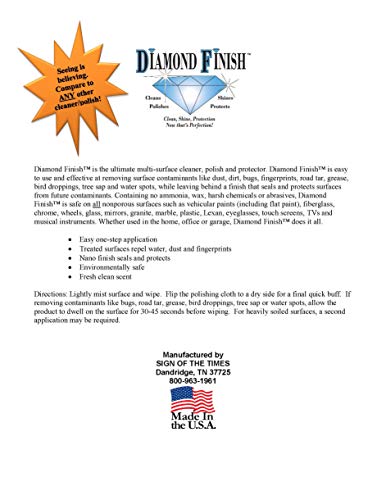 Diamond Finish 4oz Cleaner Polish Protector Removes & Repels Fingerprints, Dirt, Water Spots, Skin Oils, on Cell Phones, Touch Screens, Eyeglasses, Musical Instruments While it Shines