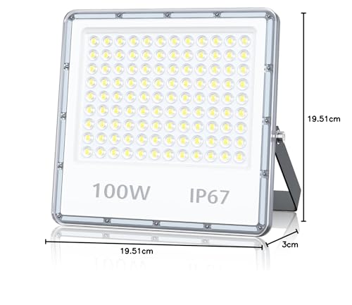 TOPAUBUB Outdoor LED Spotlights 100W, Outdoor LED Projector 10000LM 6500K Cool White Waterproof IP67 for Garden (1 Piece)