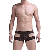 MASS21 Men's Sexy Faux Leather Underwear Bulge Pouch Hollowed Boxer Brief Trunk