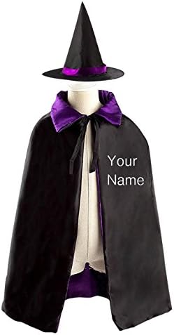 SEBIDAI Personalize Custom Your Name Witch Cloak Reversible Cosplay Costume Satin Cape for Kids Boys Girls