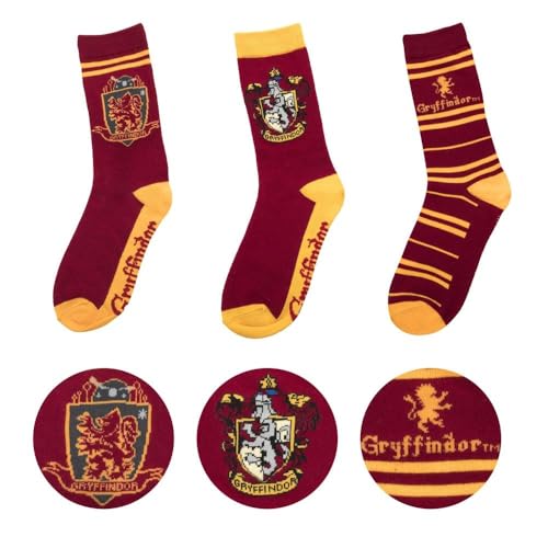 Cinereplicas - Harry Potter - Unisex's 3-Pack - Hogwarts Houses Patterned Socks - Gryffindor - Shoe 6 to 12…