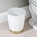 mDesign Round Metal Small Trash Can Wastebasket, Garbage Container Bin for Bathrooms, Powder Rooms, Kitchens, Home Offices - Durable Solid Steel - White/Soft Brass