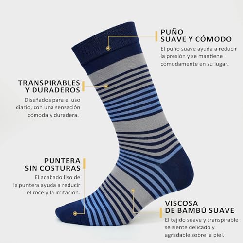 PUTUO Calcetines Hombre de Viscosa de Bambú: Calcetin Sin Costuras para Hombre – Transpirables & Puño Cómodo para Oficina y Uso Diario 3 Pares