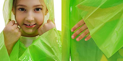 Emergency Rain Poncho for Kids, Disposable Extra Thick Raincoats for Boys and Girls, Pack of 4 - Green - Thumbnail 6