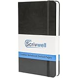 Scrivwell Dotted Hardcover Black Notebook - 240 dotted pages with elastic band, ribbon page marker, 100 GSM paper, plus pocket folder - great for personal, bullet journals, and travel journals