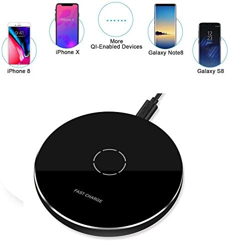 Fast Wireless Charger Ultra-Thin Mini Portable Qi Wireless Charging Pad for iPhone 8/ X, Samsung Galaxy Galaxy Note 8/ S8 /S7 / S7 Edge / S6 / S6 Edge / S6 Edge Plus / Galaxy