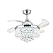Siljoy Retractable Ceiling Fans with Lights and Remote Invisible Crystal Chandelier Lighting Dimmable LED 3 Color Changing Chrome Finish 36