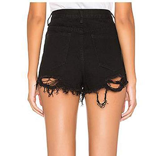 Botrong Fashion Women Casual Skinny Jeans Hole Denim Mid Waist Shorts Pants (Black,XS)