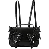 Gothic Bat Wing Backpack Purse, Black Faux Leather, Convertible Shoulder Bag with Metal Hardware (black regular)