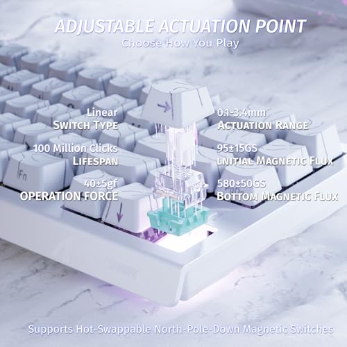 ATTACK SHARK X68 HE 8000Hz Rapid Trigger Keyboard, 0.01mm RT Accuracy Wired Gaming Keyboard with Magnetic Switch, Adjustable Actuation, Rapid Trigger, Snap Tap, RGB Lighting for PC/Mac, White Contours