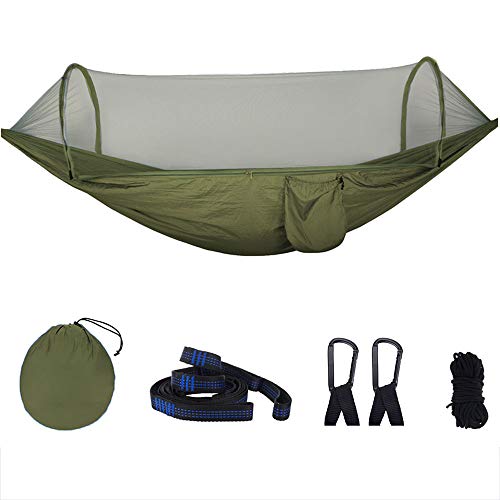 Upgraded 2 in 1 Quick-Opening Camping Hammock with Mosquito Net Lightweight Portable Enclosed Zip up Survival Sleeping Hamick Tent with Tree Straps for Outdoor Hiking Travel