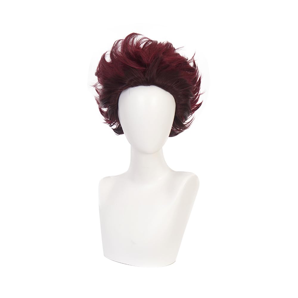 Anime Cosplay Wig Red-brown Short Synthetic Hair for Halloween Costume Party with Free Wig Cap