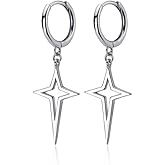 Minimalist Cross Star Dangle Drop Small Hoop Earrings for Women Girls 925 Sterling Silver Charms Huggie Hoops Constellation Tiny Star Cartilage Earring Pierced Ear Crucifix Jewelry