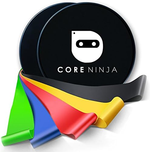 Gliding Discs Core Sliders and 5 Loop Resistance Bands for Women and Men, Dual-Sided Sliding Discs Designed for Smooth Use On Any Surface, Ab Glider Workout Discs With Exercise Bands (By Coreninja)