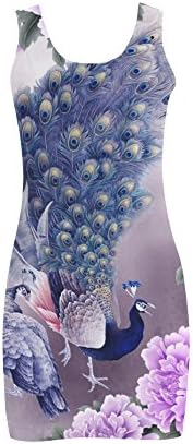 Women's Peacock Print Polyester Casual Vest Dress