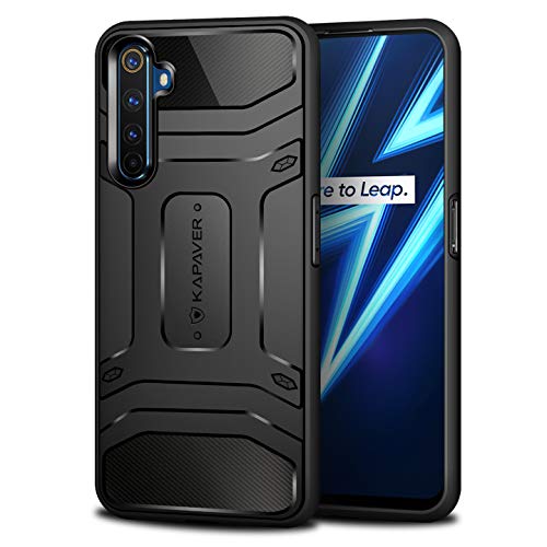 KAPAVER® Rugged Back Cover Case for Realme 6 Pro MIL-STD 810G Officially Drop Tested Solid Black Shock Proof Slim Armor