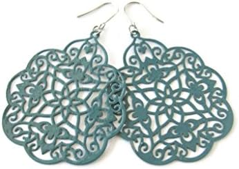 Lightweight Duck Egg Blue Moroccan Style Filigree Hand Painted Hippie Boho Earrings