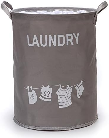 VuHom 19.7" Large Laundry Hamper (Available 17.7" and 13.7"), Drawstring Waterproof Round Cotton Linen Collapsible Storage Basket With Two Choice (GREY)
