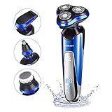 (Updated Version) Electric Shaver for Men, Homeasy Men Electric Razor Rotary Beard Trimmer Nose Hair Trimmer Face Cleaning Brush Waterproof Wet and Dry 4 In 1 Shaving Machine USB Charged