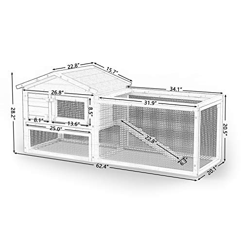 LINLUX 62" Large Outdoor Wooden Chicken Coop, Garden Backyard Bunny Hen House Small Animal Cage with Hutch Wire Fence, Ventilation Door, Removable Tray