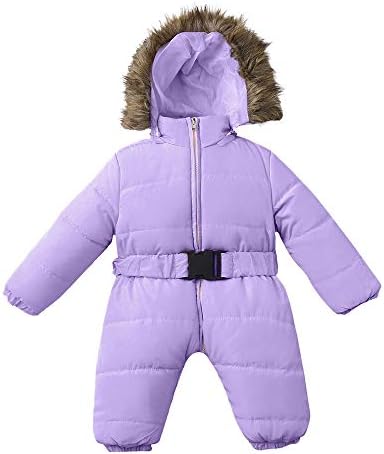 Baby Winter Coat Romper Toddler Boys Girls Long Sleeve Puffer Thick Fur Hooded Jumpsuit Snowsuit (age: 0-3 Months, Purple)