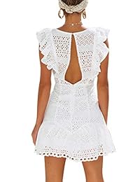 SUNJIN ARCO Mini vestido sin mangas de encaje elegante con volantes y dobladillo de cintura alta para mujer