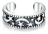 Celestial Moon and Stars Cartilage Band Ear Cuffs Wrap Helix 1 Piece Earring Black Oxidized Sterling Silver