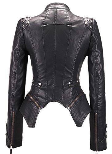 chouyatou Women's Fashion Studded Perfectly Shaping Faux Leather Biker Jacket - Image 3