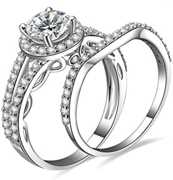 Bishilin Silver Plated Cubic Zirconia Inlaid Engagement Ring Insert Set For Her Size 6.5