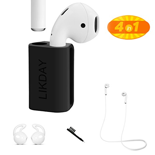 LIKDAY AirPods Headphones Accessories – Holder for iwatch Band or Fitness Wristband and Strap/Earhooks Cover/Cleaning Brush for Airbuds (BK-1)