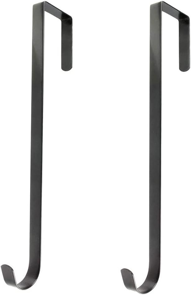 Wreath Hangers - ZWHZZCSM 12Inches Wreath Hanger (20 lbs Capacity) for Front Door Christmas Decoration Metal Over The Door Single Hook Pack of 2 (Black)