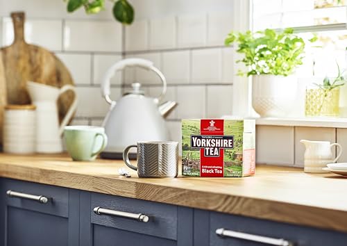YORKSHIRE TEA, RED, BLACK TEA, PILLOW TEA BAGS, 80 COUNT (PACK OF 1), REFRESHING, SATISFYING, AND STRONG, CLASSIC BRITISH BREAKFAST BLEND, CAFFEINATED, ENJOY HOT OR ICED, 80 TEABAGS