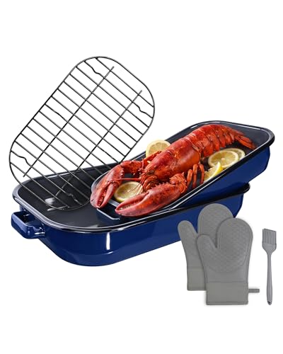 Enamel Turkey Roasting Pan with Rack Set, Casserole Dishes 14&17 Inch |